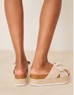 Thankful bow detail flatform sandals in natural fabrication